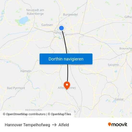 Hannover Tempelhofweg to Alfeld map