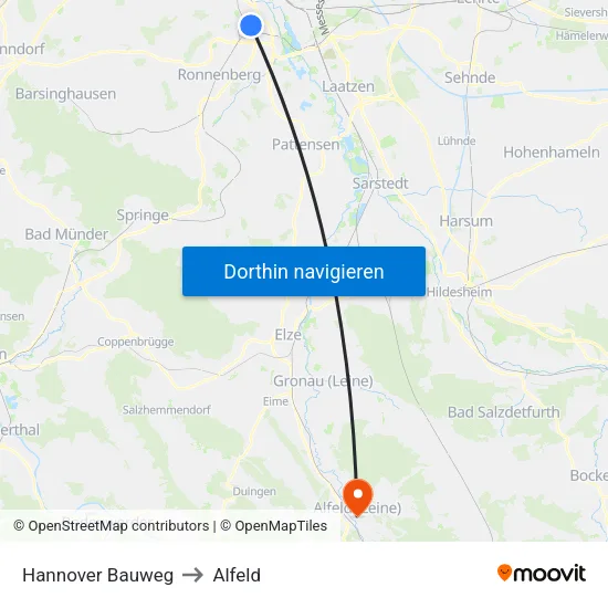 Hannover Bauweg to Alfeld map