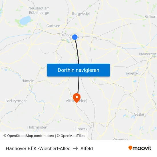 Hannover Bf K.-Wiechert-Allee to Alfeld map