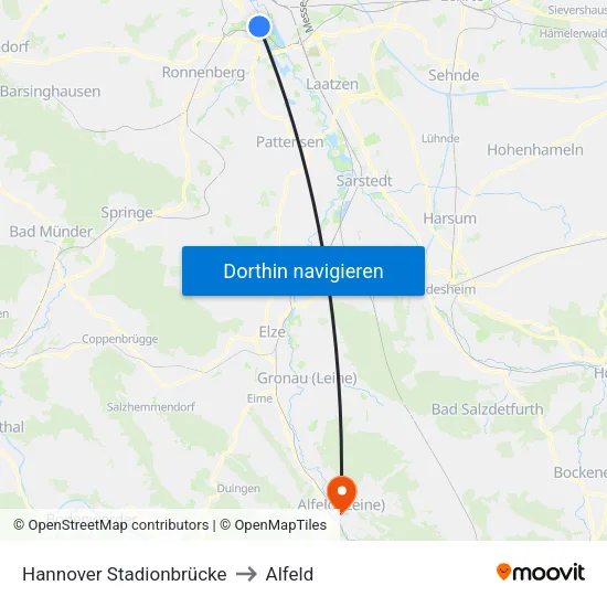Hannover Stadionbrücke to Alfeld map