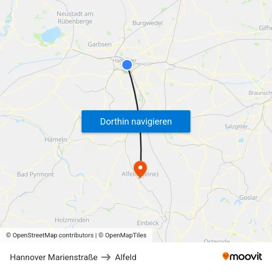 Hannover Marienstraße to Alfeld map