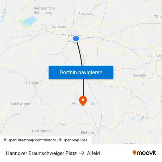 Hannover Braunschweiger Platz to Alfeld map