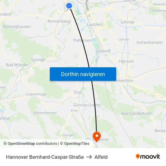 Hannover Bernhard-Caspar-Straße to Alfeld map