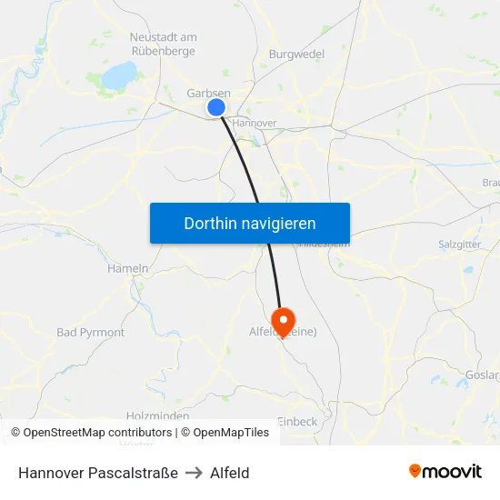 Hannover Pascalstraße to Alfeld map