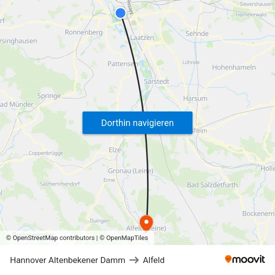 Hannover Altenbekener Damm to Alfeld map
