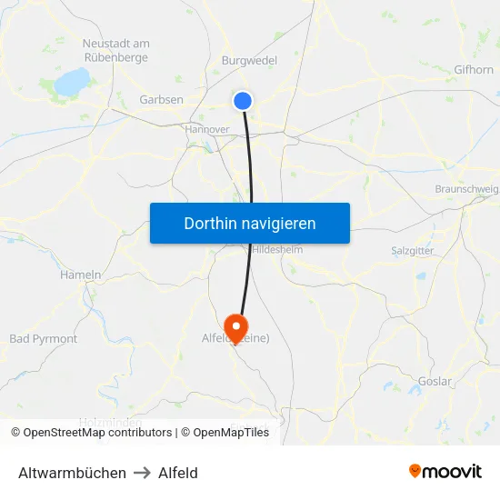 Altwarmbüchen to Alfeld map