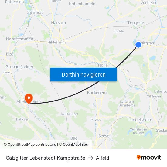 Salzgitter-Lebenstedt Kampstraße to Alfeld map