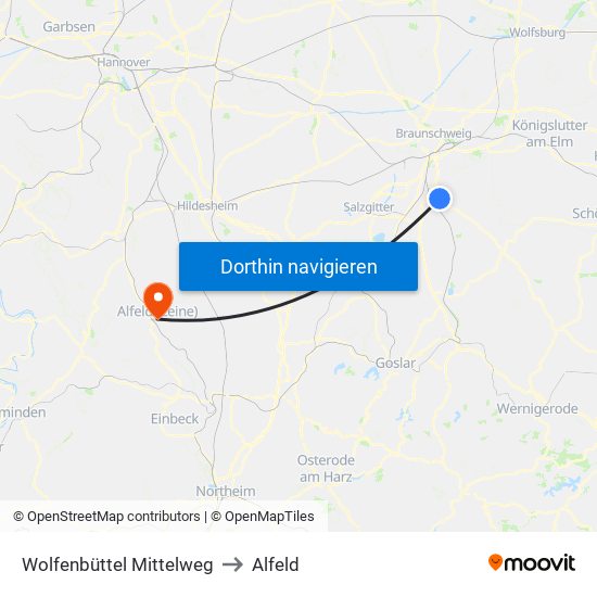 Wolfenbüttel Mittelweg to Alfeld map