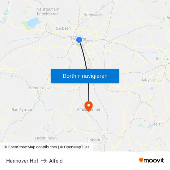 Hannover Hbf to Alfeld map