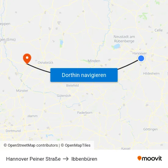 Hannover Peiner Straße to Ibbenbüren map