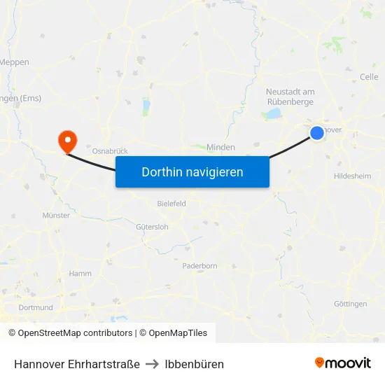 Hannover Gedenkstätte Ahlem to Ibbenbüren map
