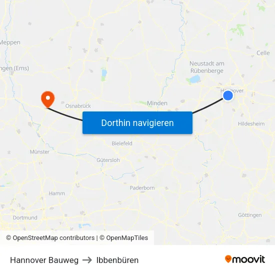 Hannover Bauweg to Ibbenbüren map