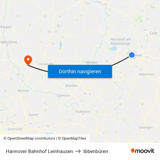 Hannover Bahnhof Leinhausen to Ibbenbüren map