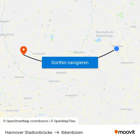 Hannover Stadionbrücke to Ibbenbüren map
