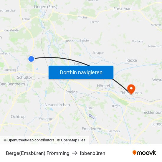 Berge(Emsbüren) Frömming to Ibbenbüren map