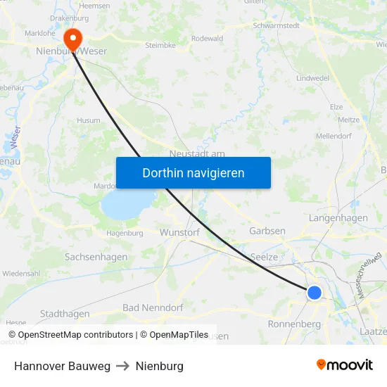 Hannover Bauweg to Nienburg map
