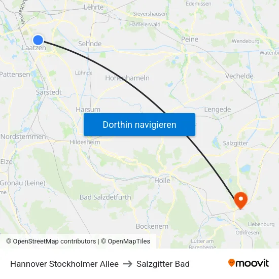 Hannover Stockholmer Allee to Salzgitter Bad map