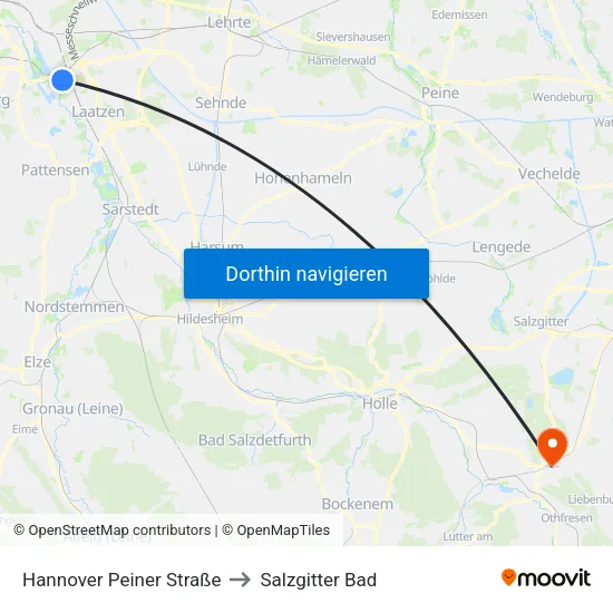 Hannover Peiner Straße to Salzgitter Bad map