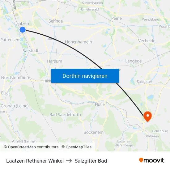 Laatzen Rethener Winkel to Salzgitter Bad map