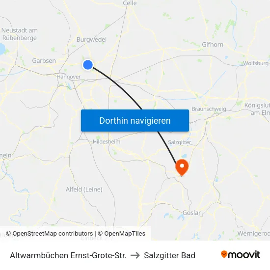 Altwarmbüchen Ernst-Grote-Str. to Salzgitter Bad map