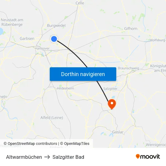 Altwarmbüchen to Salzgitter Bad map
