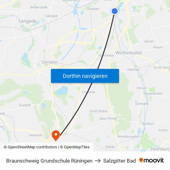 Braunschweig Grundschule Rüningen to Salzgitter Bad map