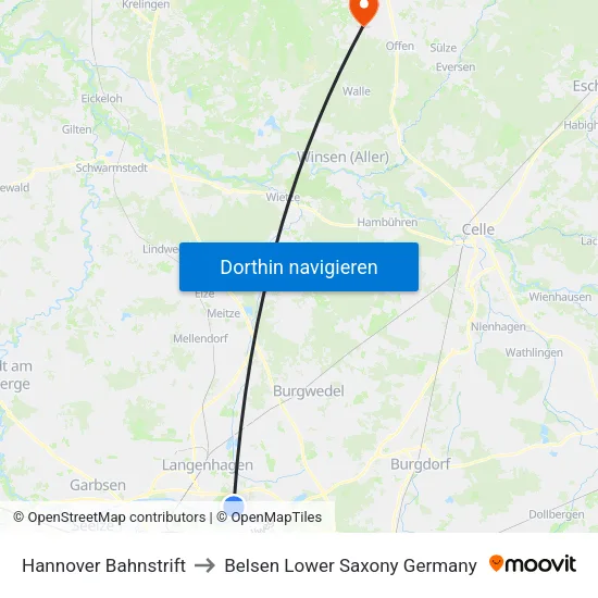 Hannover Bahnstrift to Belsen Lower Saxony Germany map