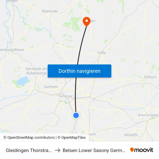 Gleidingen Thorstraße to Belsen Lower Saxony Germany map