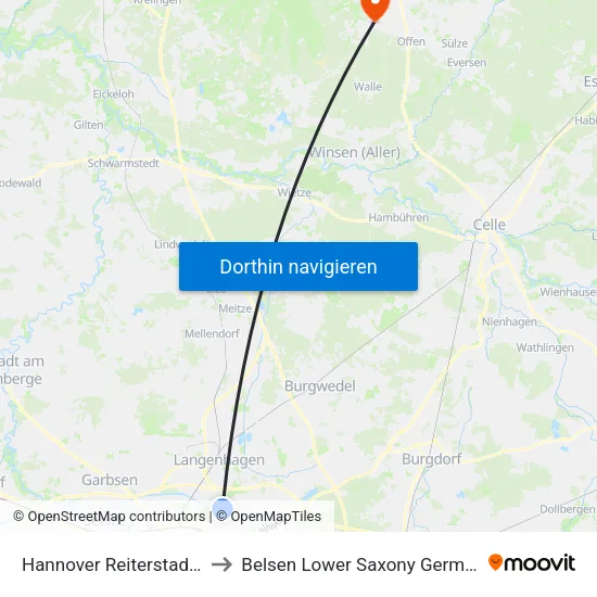 Hannover Reiterstadion to Belsen Lower Saxony Germany map