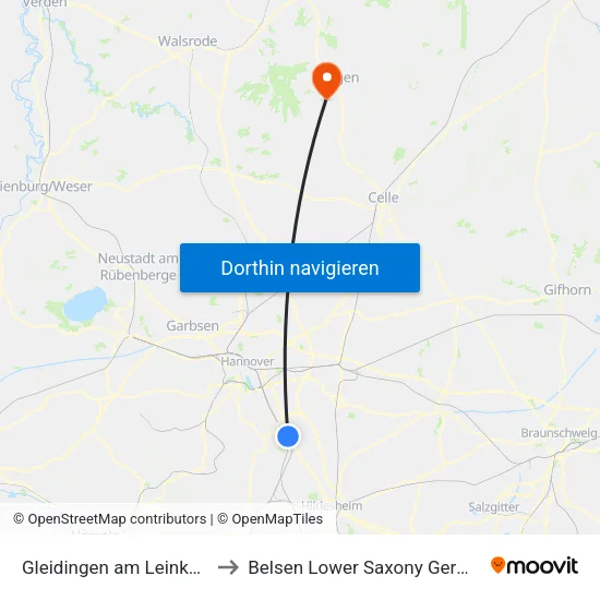 Gleidingen am Leinkamp to Belsen Lower Saxony Germany map