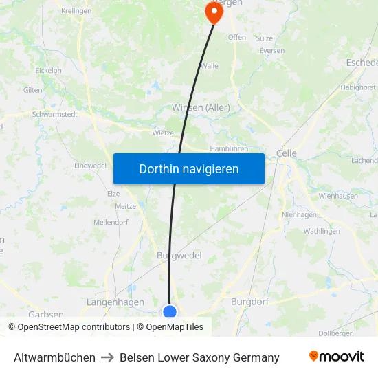 Altwarmbüchen to Belsen Lower Saxony Germany map