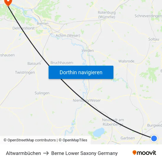 Altwarmbüchen to Berne Lower Saxony Germany map