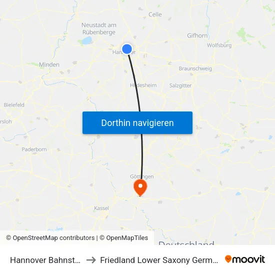 Hannover Bahnstrift to Friedland Lower Saxony Germany map
