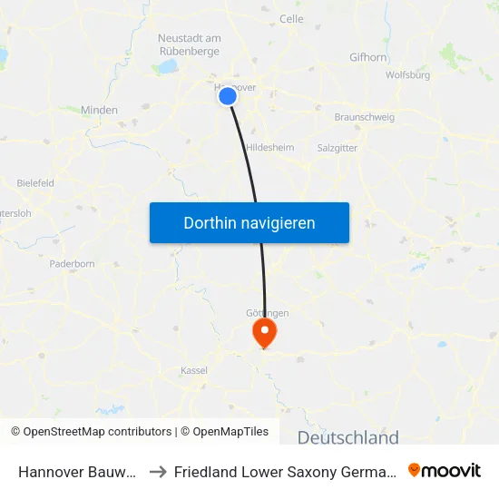 Hannover Bauweg to Friedland Lower Saxony Germany map
