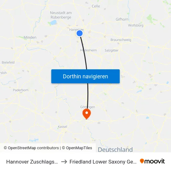 Hannover Zuschlagstraße to Friedland Lower Saxony Germany map