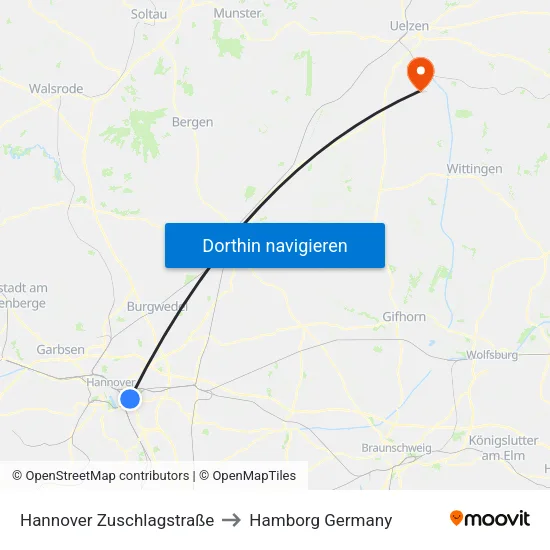 Hannover Zuschlagstraße to Hamborg Germany map
