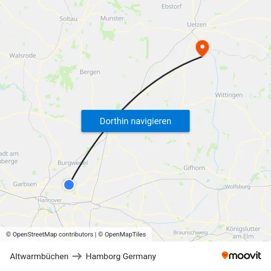 Altwarmbüchen to Hamborg Germany map