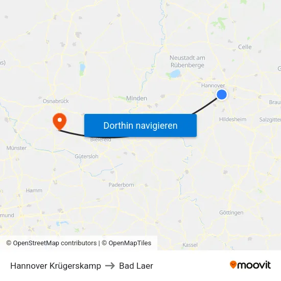 Hannover Krügerskamp to Bad Laer map