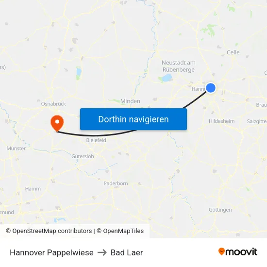 Hannover Pappelwiese to Bad Laer map