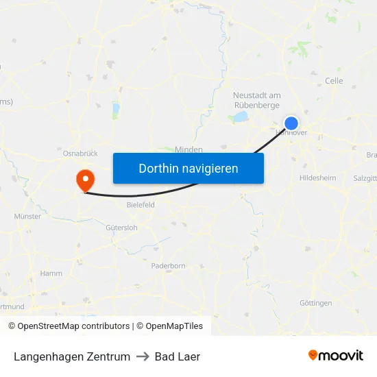 Langenhagen Zentrum to Bad Laer map