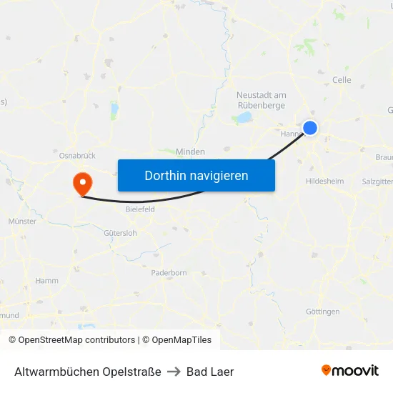 Altwarmbüchen Opelstraße to Bad Laer map