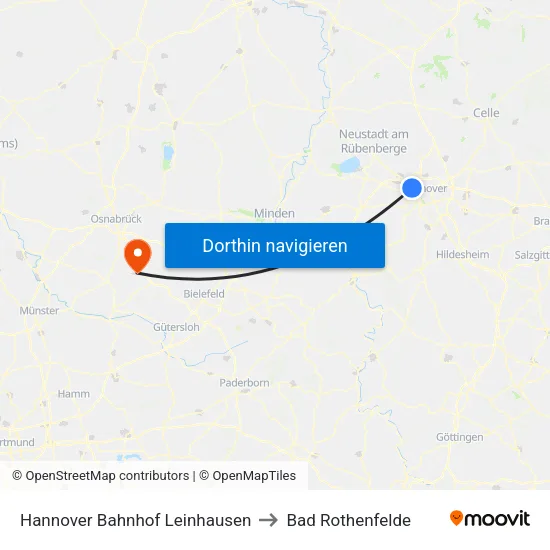 Hannover Bahnhof Leinhausen to Bad Rothenfelde map
