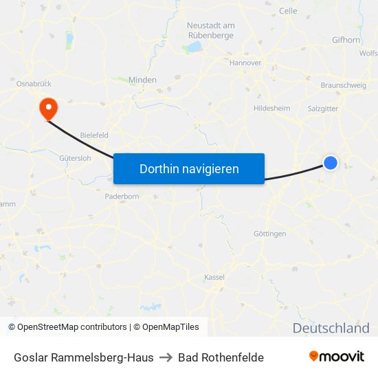 Goslar Rammelsberg-Haus to Bad Rothenfelde map