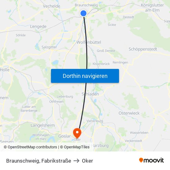 Braunschweig, Fabrikstraße to Oker map