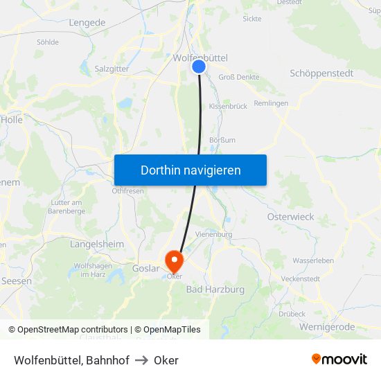 Wolfenbüttel, Bahnhof to Oker map