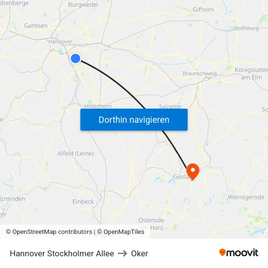 Hannover Stockholmer Allee to Oker map