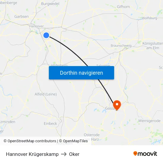 Hannover Krügerskamp to Oker map