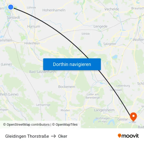 Gleidingen Thorstraße to Oker map