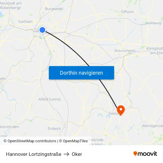 Hannover Lortzingstraße to Oker map