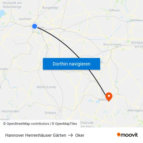 Hannover Herrenhäuser Gärten to Oker map